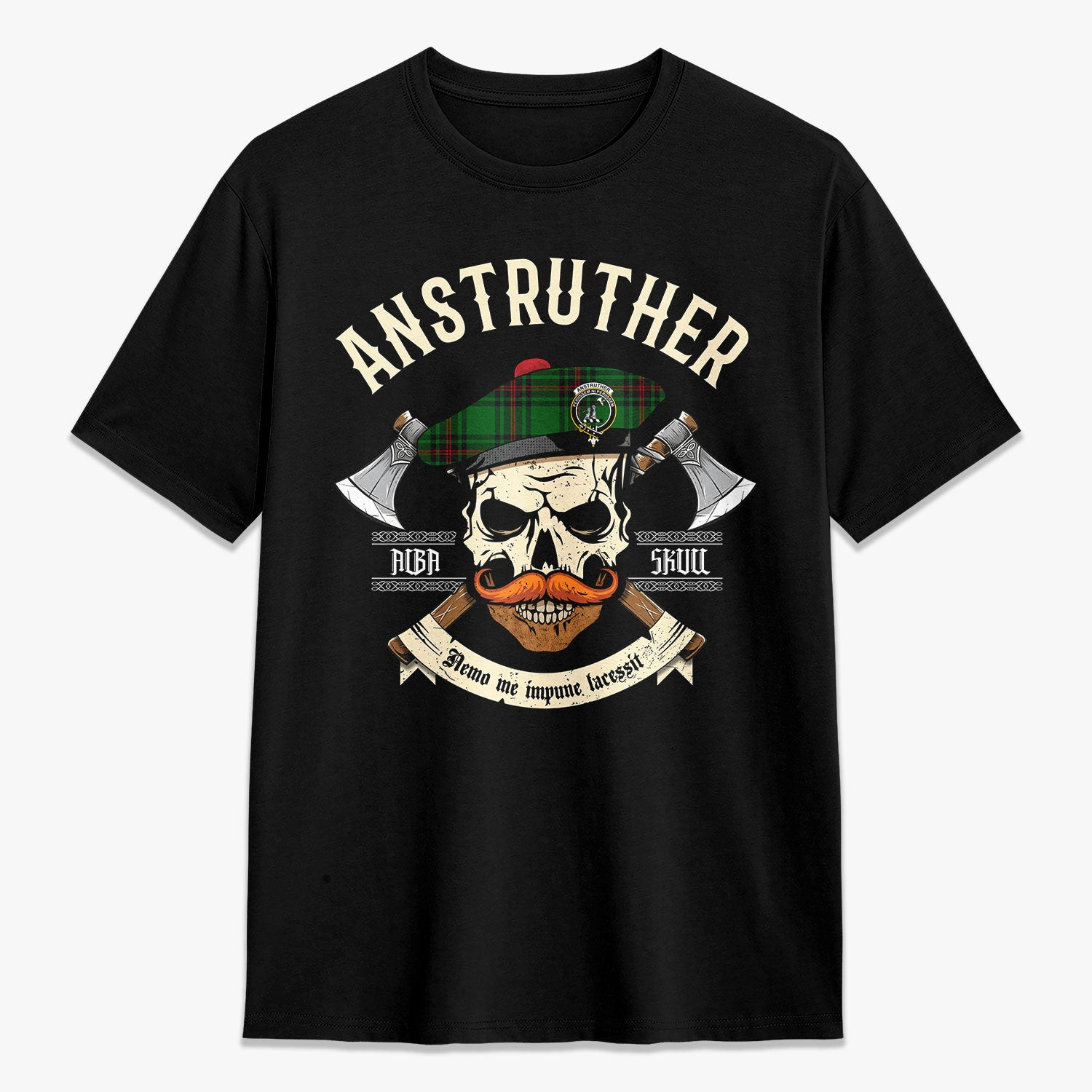 ScotsTee Shop Scottish Anstruther Crest Tartan T-shirt Alba Skull Style