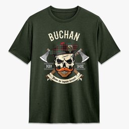 ScotsTee Shop Scottish Buchan Ancient Crest Tartan T-shirt Alba Skull Style