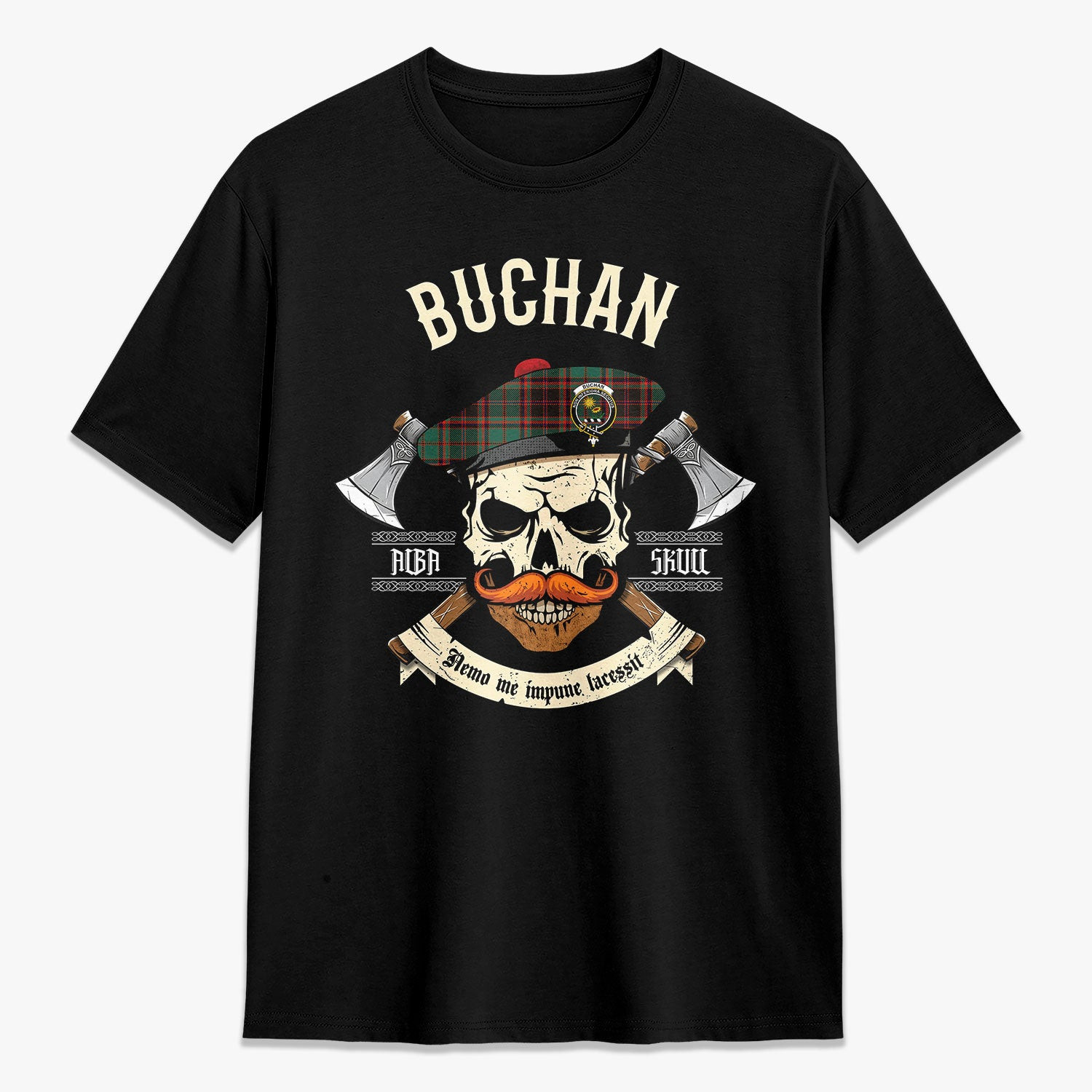ScotsTee Shop Scottish Buchan Ancient Crest Tartan T-shirt Alba Skull Style
