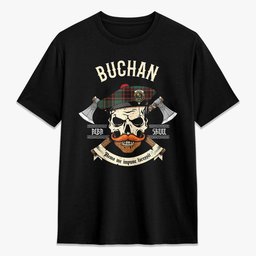 ScotsTee Shop Scottish Buchan Ancient Crest Tartan T-shirt Alba Skull Style