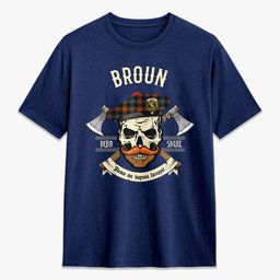 ScotsTee Shop Scottish Broun Ancient Crest Tartan T-shirt Alba Skull Style