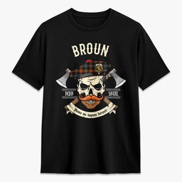 ScotsTee Shop Scottish Broun Ancient Crest Tartan T-shirt Alba Skull Style