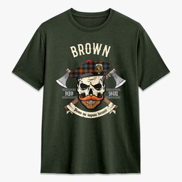 ScotsTee Shop Scottish Brown Ancient Crest Tartan T-shirt Alba Skull Style