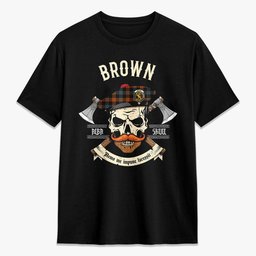ScotsTee Shop Scottish Brown Ancient Crest Tartan T-shirt Alba Skull Style