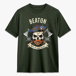 ScotsTee Shop Scottish Beaton Ancient Crest Tartan T-shirt Alba Skull Style