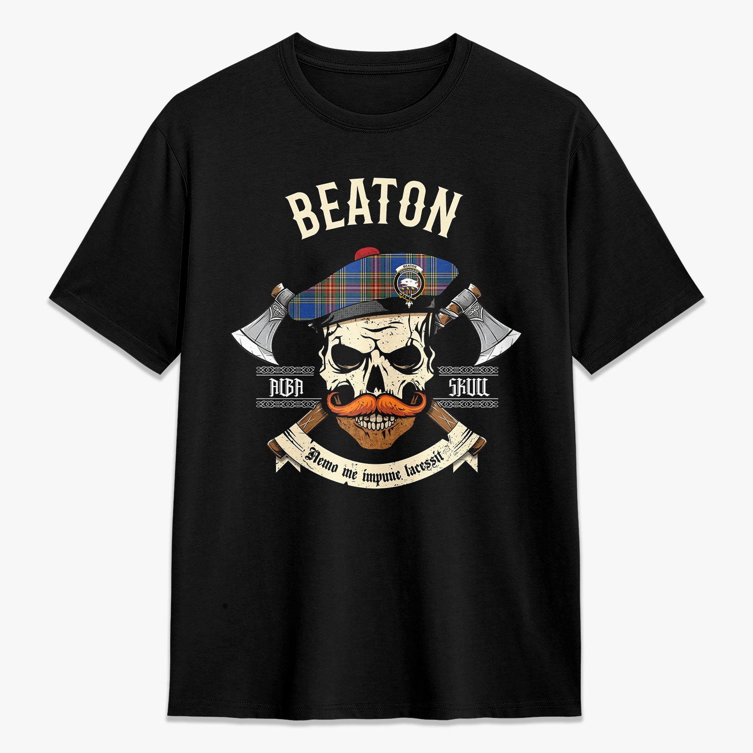 ScotsTee Shop Scottish Beaton Ancient Crest Tartan T-shirt Alba Skull Style