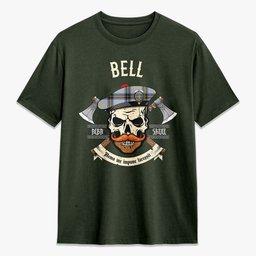 ScotsTee Shop Scottish Bell of the Borders Crest Tartan T-shirt Alba Skull Style