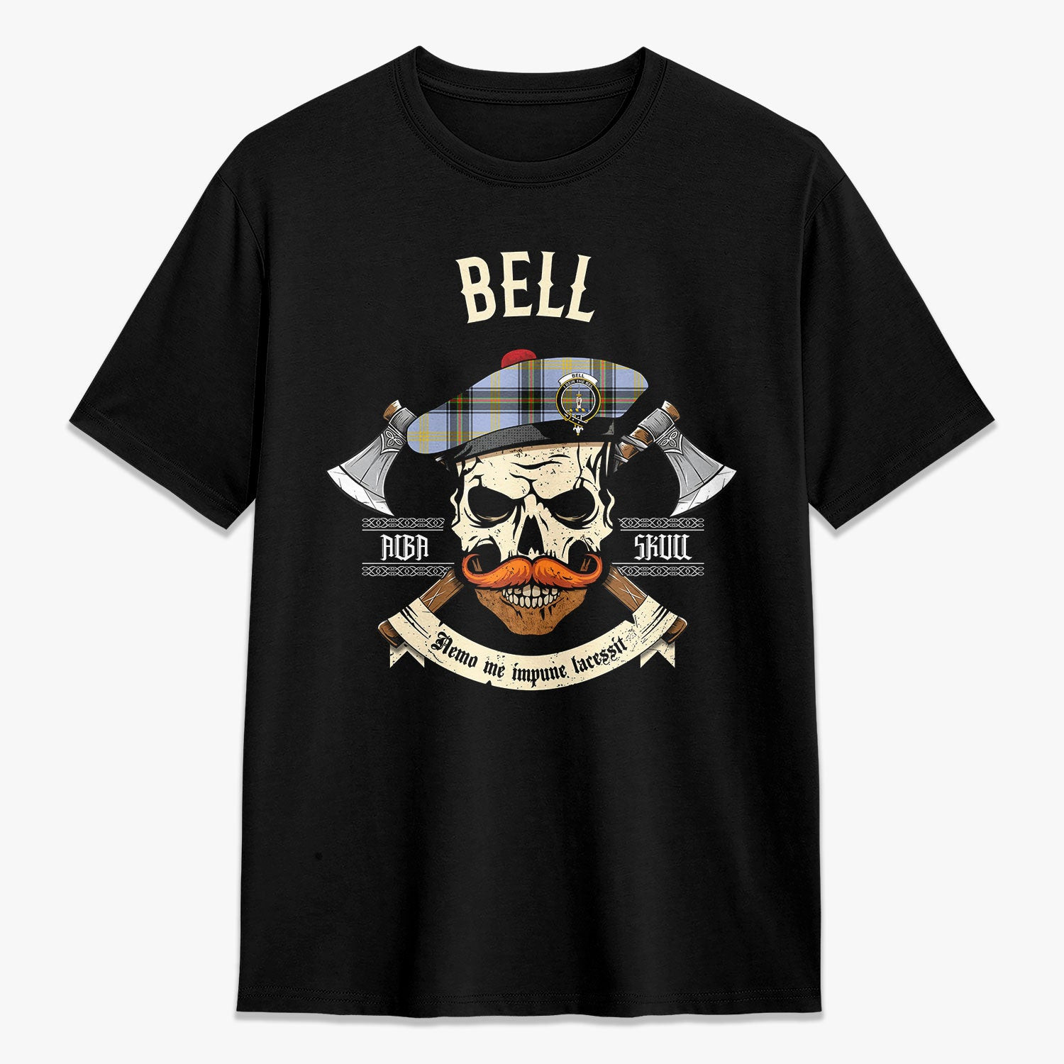 ScotsTee Shop Scottish Bell of the Borders Crest Tartan T-shirt Alba Skull Style
