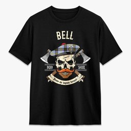 ScotsTee Shop Scottish Bell of the Borders Crest Tartan T-shirt Alba Skull Style