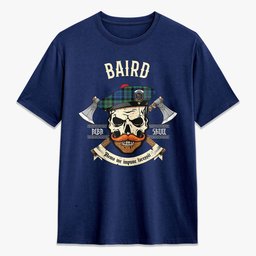 ScotsTee Shop Scottish Baird Ancient Crest Tartan T-shirt Alba Skull Style