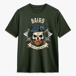 ScotsTee Shop Scottish Baird Ancient Crest Tartan T-shirt Alba Skull Style