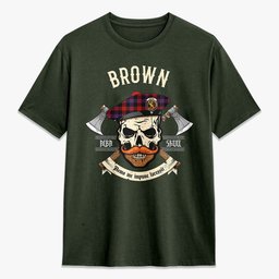 ScotsTee Shop Scottish Brown Modern Crest Tartan T-shirt Alba Skull Style