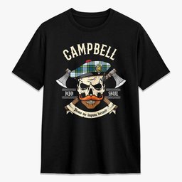 ScotsTee Shop Scottish Campbell Dress Crest Tartan T-shirt Alba Skull Style