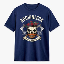 ScotsTee Shop Scottish Auchinleck Crest Tartan T-shirt Alba Skull Style