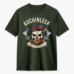 ScotsTee Shop Scottish Auchinleck Crest Tartan T-shirt Alba Skull Style