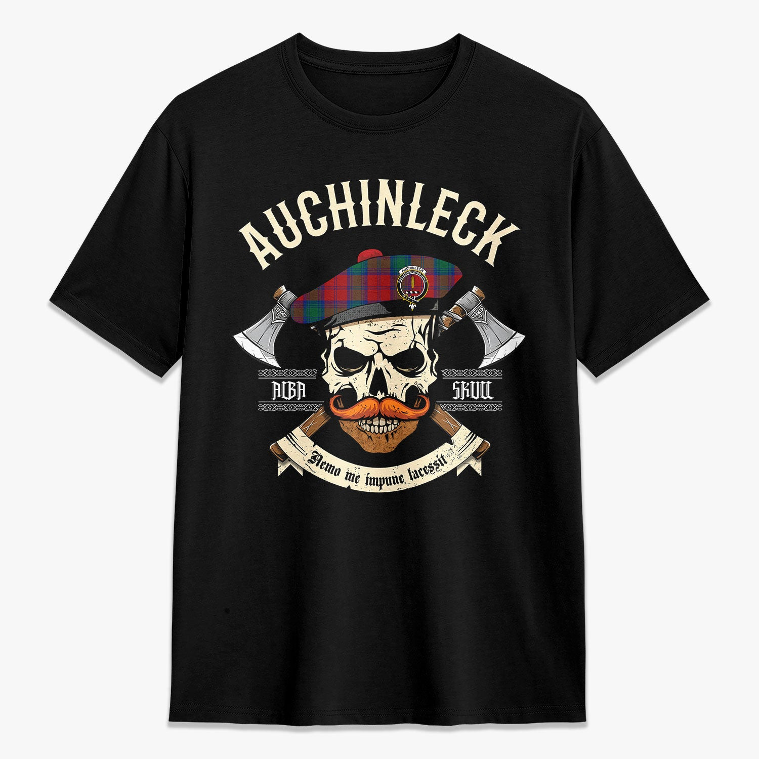 ScotsTee Shop Scottish Auchinleck Crest Tartan T-shirt Alba Skull Style