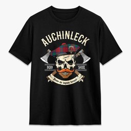 ScotsTee Shop Scottish Auchinleck Crest Tartan T-shirt Alba Skull Style