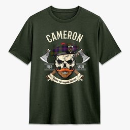 ScotsTee Shop Scottish Cameron of Erracht Modern Crest Tartan T-shirt Alba Skull Style