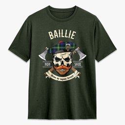 ScotsTee Shop Scottish Baillie Modern Crest Tartan T-shirt Alba Skull Style