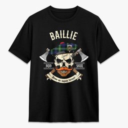 ScotsTee Shop Scottish Baillie Modern Crest Tartan T-shirt Alba Skull Style
