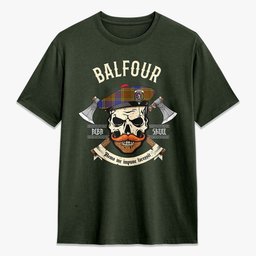 ScotsTee Shop Scottish Balfour Modern Crest Tartan T-shirt Alba Skull Style