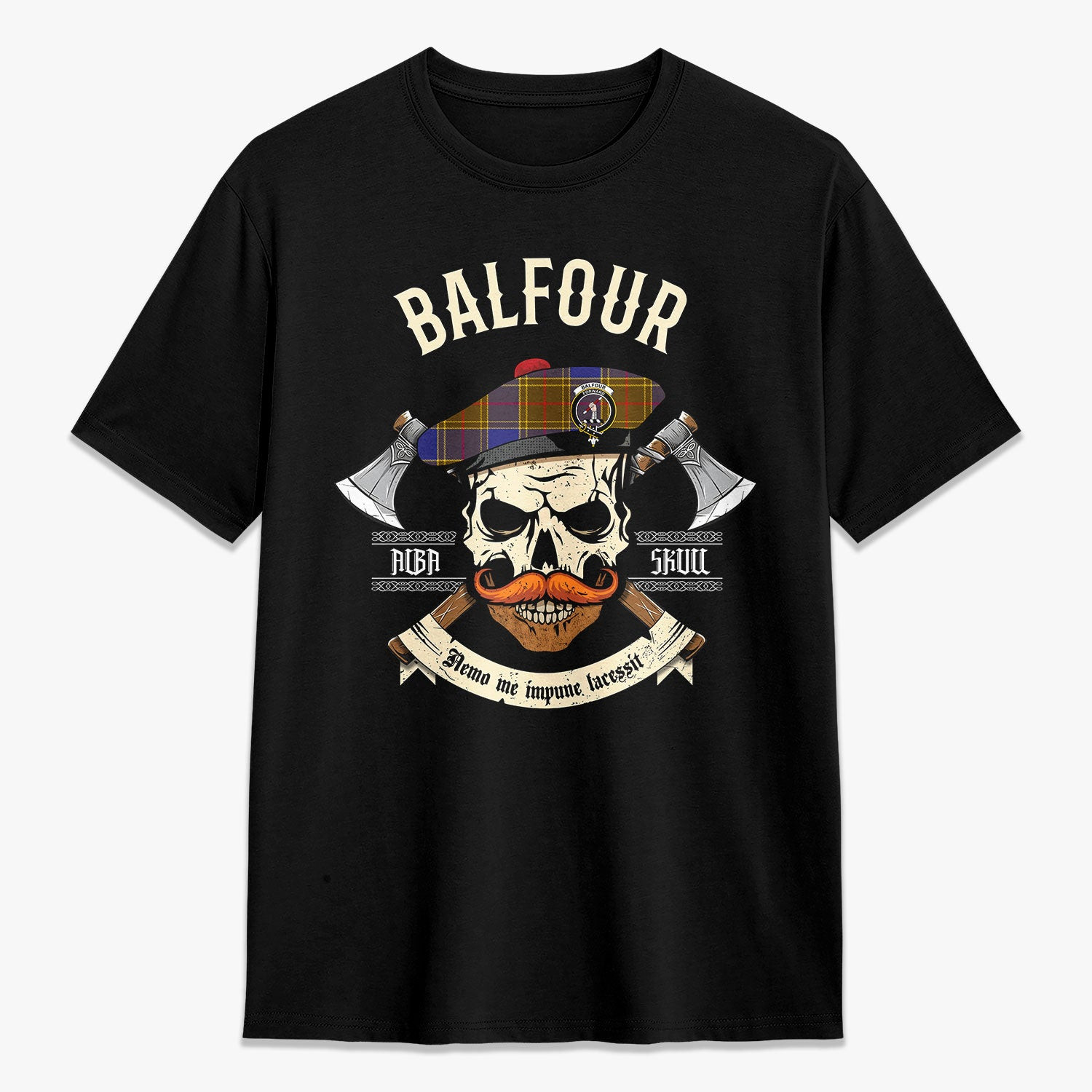 ScotsTee Shop Scottish Balfour Modern Crest Tartan T-shirt Alba Skull Style