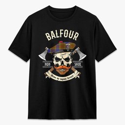 ScotsTee Shop Scottish Balfour Modern Crest Tartan T-shirt Alba Skull Style
