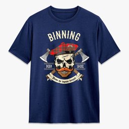ScotsTee Shop Scottish Binning (of Wallifoord) Crest Tartan T-shirt Alba Skull Style