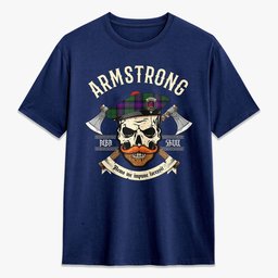 ScotsTee Shop Scottish Armstrong Modern Crest Tartan T-shirt Alba Skull Style