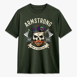 ScotsTee Shop Scottish Armstrong Modern Crest Tartan T-shirt Alba Skull Style