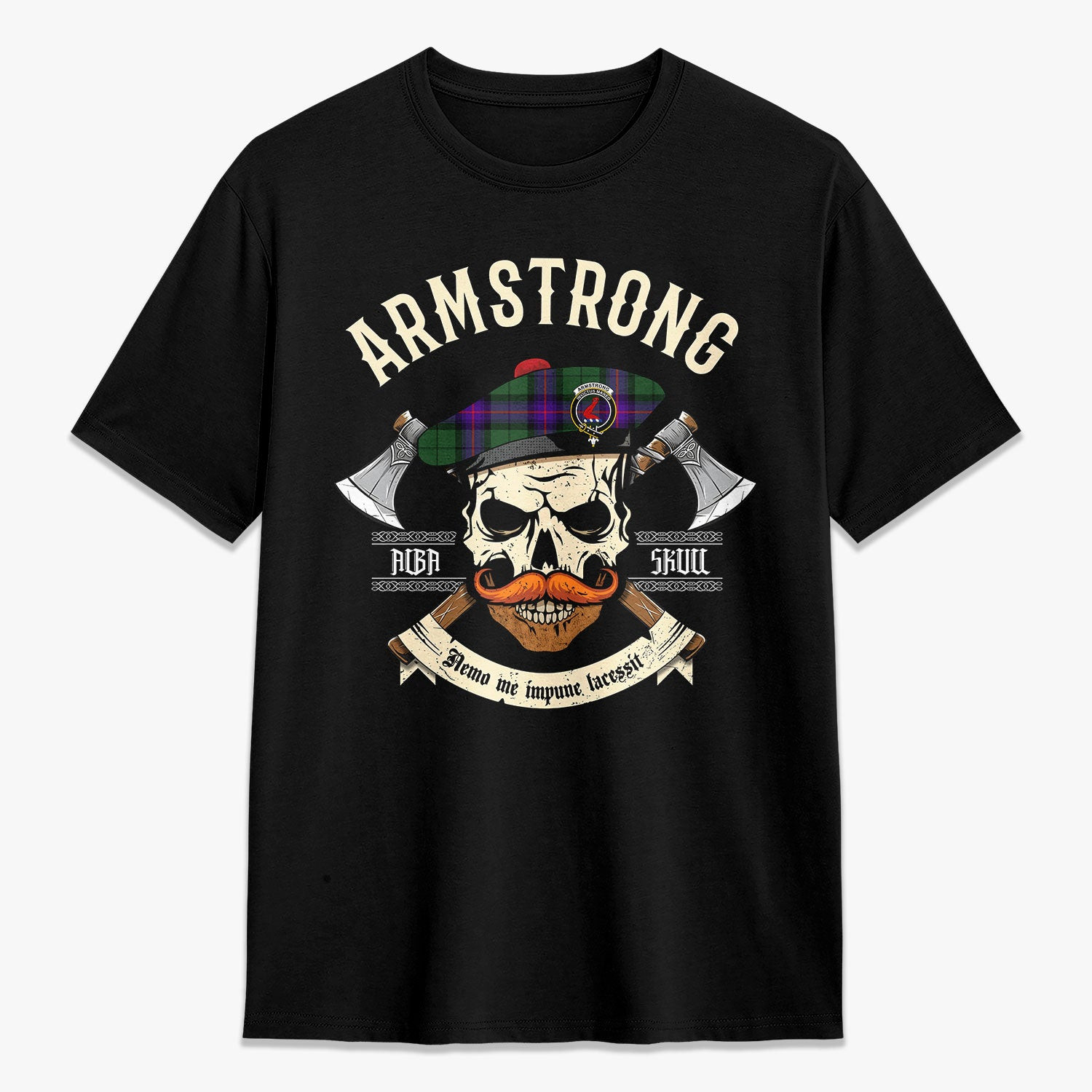 ScotsTee Shop Scottish Armstrong Modern Crest Tartan T-shirt Alba Skull Style