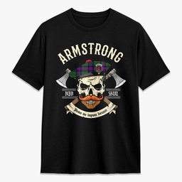 ScotsTee Shop Scottish Armstrong Modern Crest Tartan T-shirt Alba Skull Style