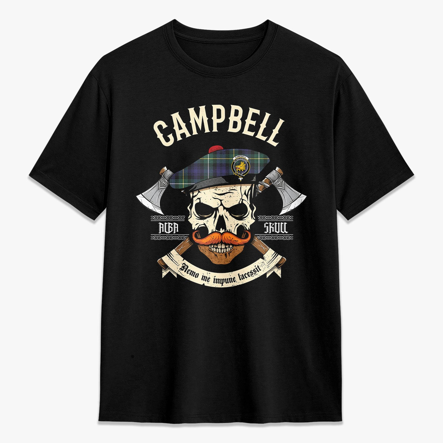 ScotsTee Shop Scottish Campbell Argyll Modern Crest Tartan T-shirt Alba Skull Style