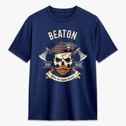ScotsTee Shop Scottish Beaton Modern Crest Tartan T-shirt Alba Skull Style
