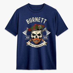 ScotsTee Shop Scottish Burnett Crest Tartan T-shirt Alba Skull Style