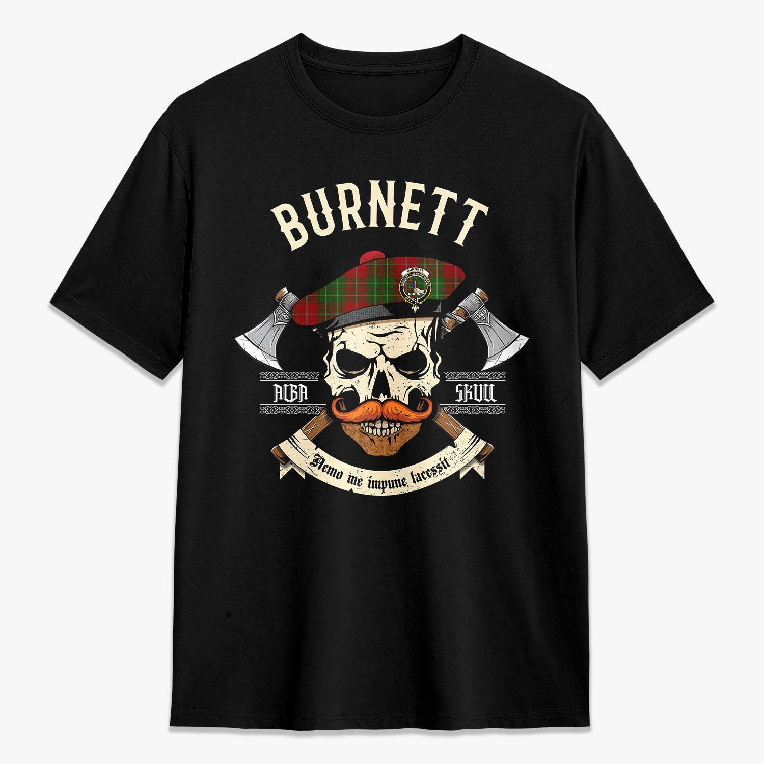 ScotsTee Shop Scottish Burnett Crest Tartan T-shirt Alba Skull Style