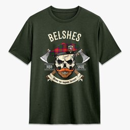 ScotsTee Shop Scottish Belshes Crest Tartan T-shirt Alba Skull Style