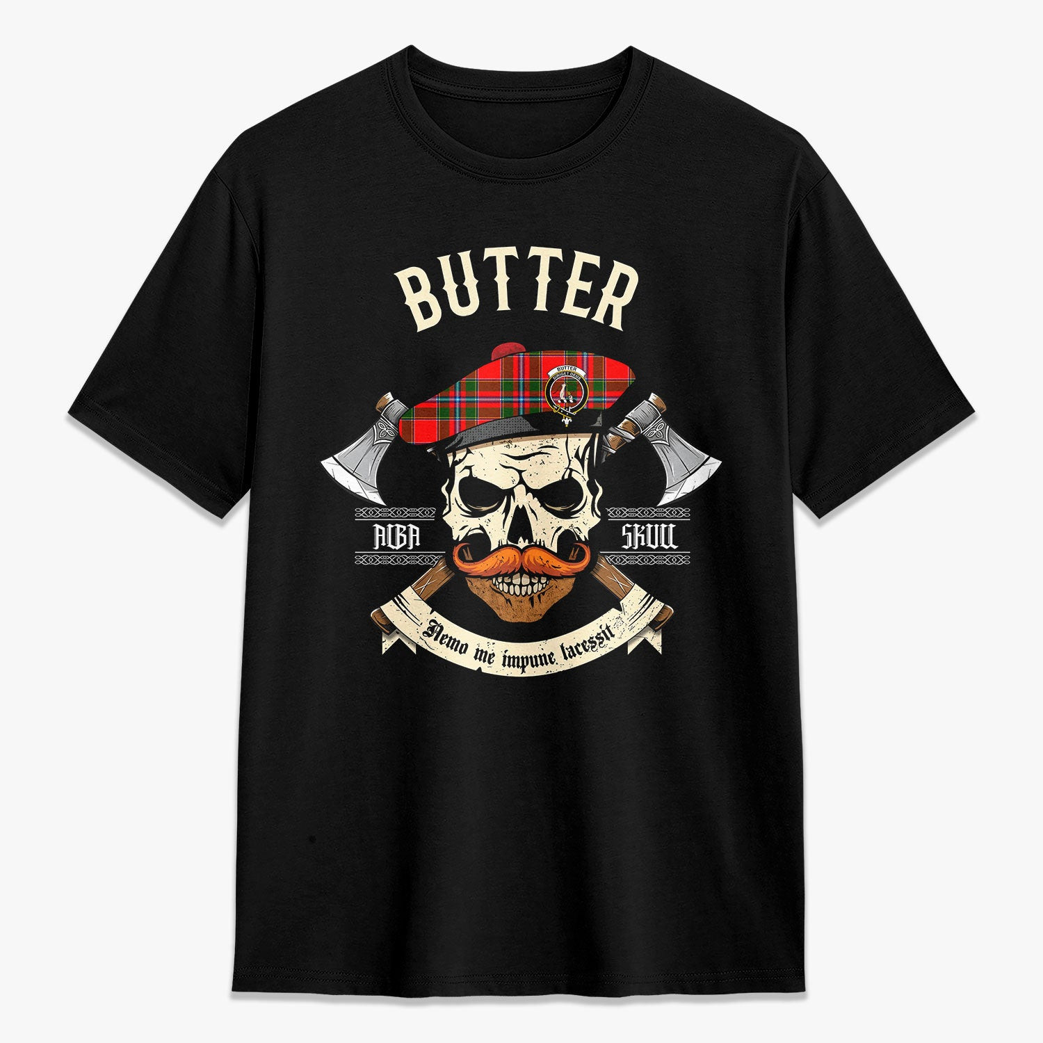 ScotsTee Shop Scottish Butter Crest Tartan T-shirt Alba Skull Style