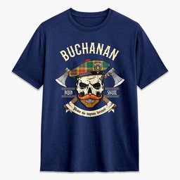 ScotsTee Shop Scottish Buchanan Old Sett Crest Tartan T-shirt Alba Skull Style