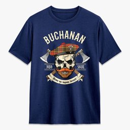ScotsTee Shop Scottish Buchanan Old Set Weathered Crest Tartan T-shirt Alba Skull Style