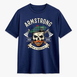 ScotsTee Shop Scottish Armstrong Ancient Crest Tartan T-shirt Alba Skull Style