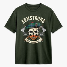 ScotsTee Shop Scottish Armstrong Ancient Crest Tartan T-shirt Alba Skull Style