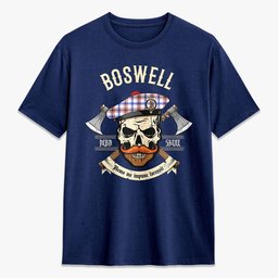 ScotsTee Shop Scottish Boswell Modern Crest Tartan T-shirt Alba Skull Style