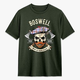 ScotsTee Shop Scottish Boswell Modern Crest Tartan T-shirt Alba Skull Style