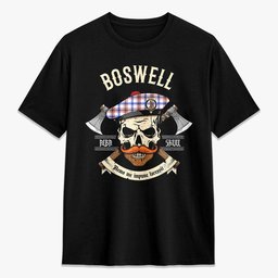 ScotsTee Shop Scottish Boswell Modern Crest Tartan T-shirt Alba Skull Style