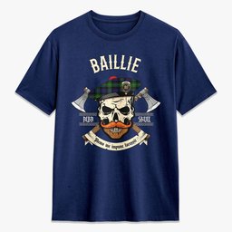 ScotsTee Shop Scottish Baillie Crest Tartan T-shirt Alba Skull Style