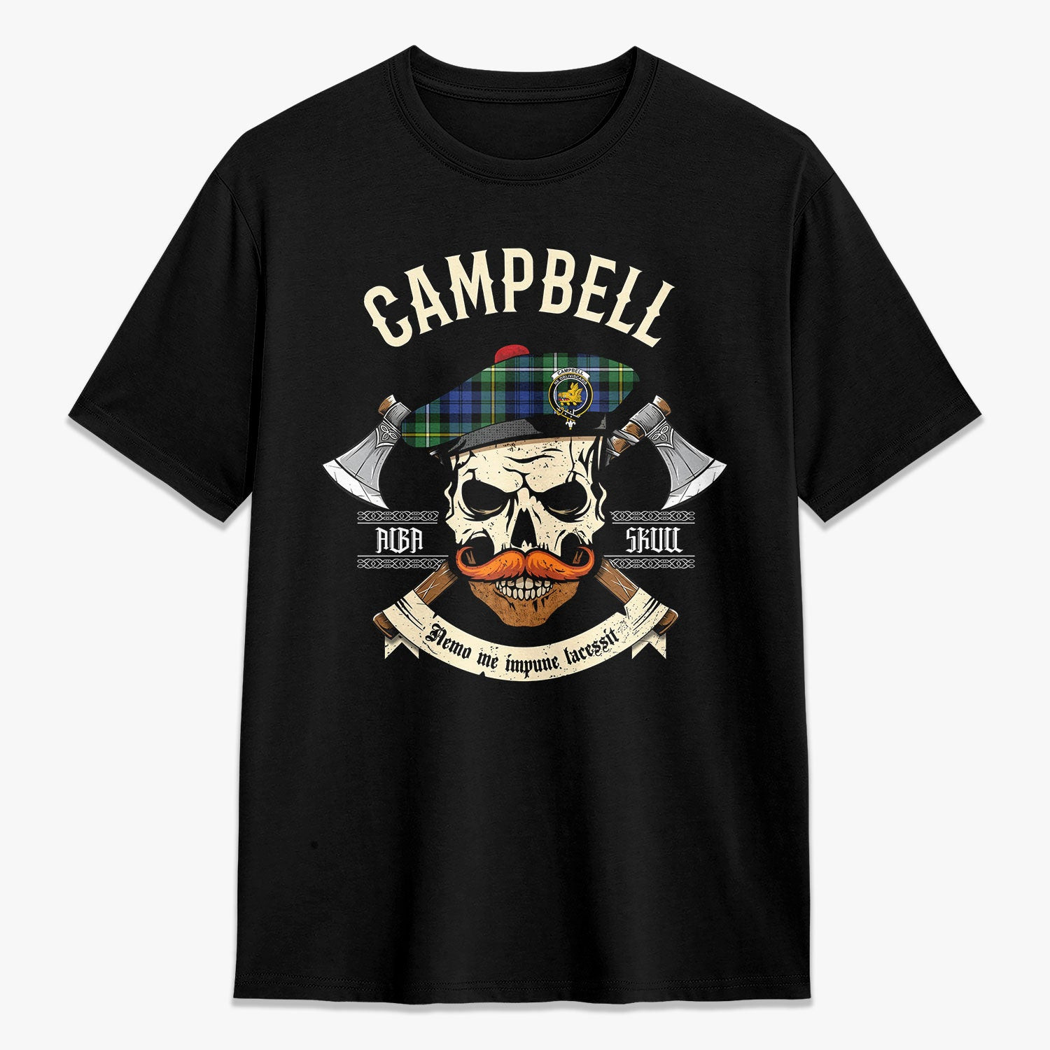 ScotsTee Shop Scottish Campbell Argyll Ancient Crest Tartan T-shirt Alba Skull Style