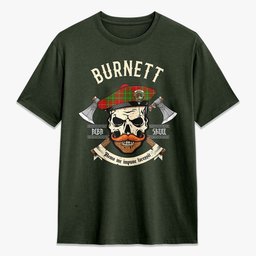 ScotsTee Shop Scottish Burnett Ancient Crest Tartan T-shirt Alba Skull Style