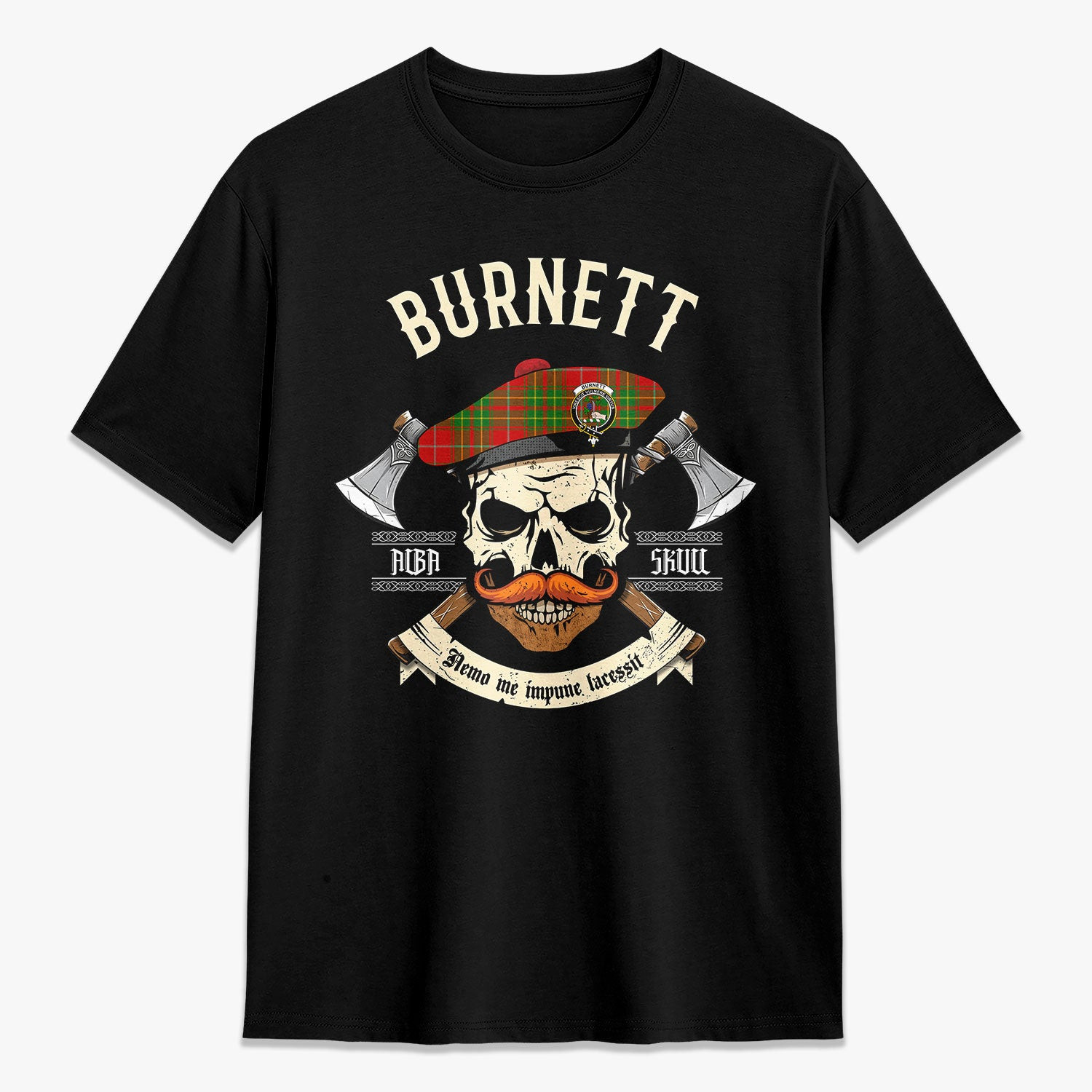 ScotsTee Shop Scottish Burnett Ancient Crest Tartan T-shirt Alba Skull Style