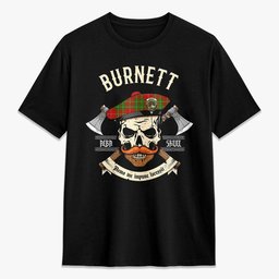 ScotsTee Shop Scottish Burnett Ancient Crest Tartan T-shirt Alba Skull Style